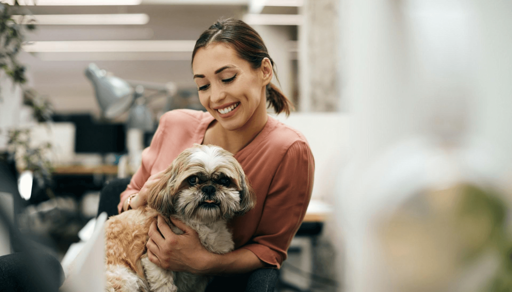 Coworking space member with a dog