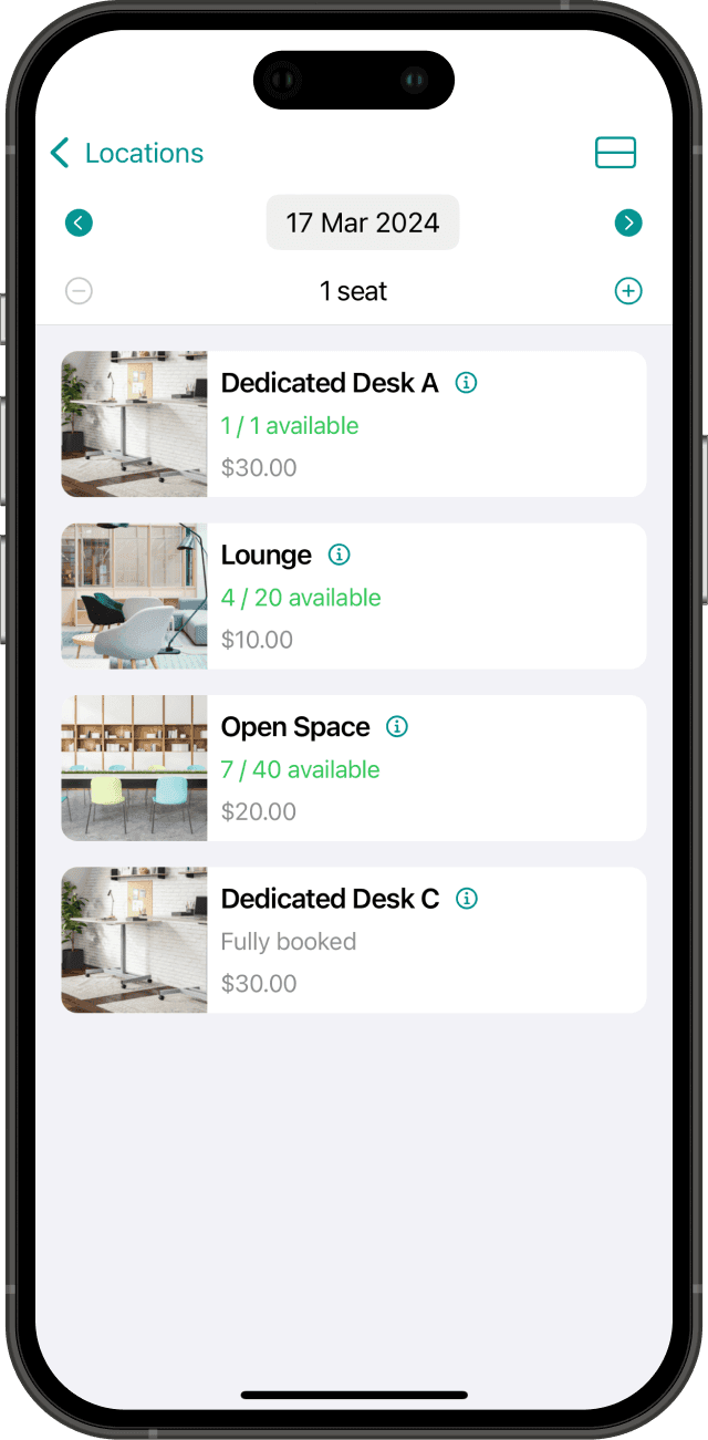 Desk booking system on Spacebring coworking space software