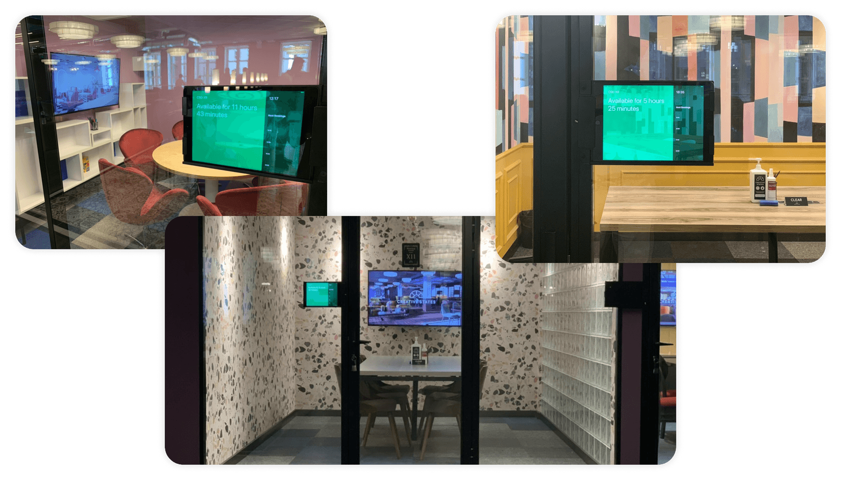 Meeting room display systems in coworking spaces